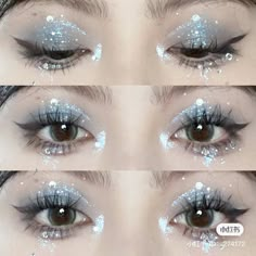 Subtle Blue Makeup, Korean Glitter Eye Makeup, Blue Glitter Eye Makeup, Ulzzang Makeup Tutorial, Festival Eye Makeup, Pop Makeup, Hoco Makeup, Ball Makeup, Pretty Eye Makeup