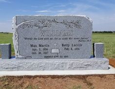 the headstone for william and mary lusite is shown in front of an open field