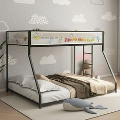 Introducing our sleek and space-saving metal twin over full bunk bed, perfect for modern living spaces. Crafted with a durable square tube frame, it ensures stability and safety with reinforced guardrails on the top bunk. The integrated step ladder offers easy access, while its exchangeable design allows for customization to suit your room layout. Enhance your decor with the unique mesh panel, inviting creativity and personalization. With sturdy metal slats providing support, no box spring is ne Twin Full Bunk Bed, Small Guest Room, Low Bunk Beds, Modern Bunk Beds, Bed Metal, Frame Bed, Bottom Bunk, Twin Over Full Bunk Bed, Full Bunk Bed