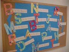 a bulletin board with letters and numbers on it