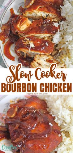 SLOW COOKER BOURBON CHICKEN Crockpot Bourbon Chicken Easy, Crockpot Burbon Chicken, Slow Cooker Bourbon Chicken, Burbon Chicken, Honey Bourbon Chicken, Bourbon Chicken Crockpot, Bourbon Chicken Recipe, Crockpot Chicken Breast, Bourbon Chicken