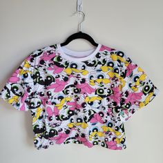 Power Puff Girls Crop T-Shirt Size Medium Cartoon Network Playful Cartoon Print Tops For Spring, White Cartoon Print Tops For Spring, Spring White Cartoon Print Tops, White Short Sleeve Top With Cartoon Print, Fun White Top With Cartoon Print, White Fun Tops With Cartoon Print, Fun White Tops With Cartoon Print, White Kawaii Tops With Graphic Print, White Kawaii Top With Graphic Print