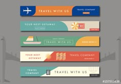 four different travel banners with the words travel with us