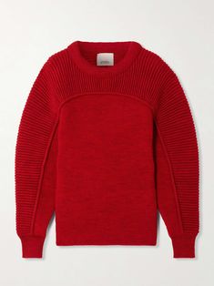 ISABEL MARANT Hoby ribbed wool sweater Red Sweater Knit, Red Knit Outfit, College Outfit, Buy List, Lipstick Red, Dance Teacher, Exclusive Dress, Knit Turtleneck Sweater, Fall Fits