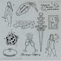 Taylor Swift Outline Tattoo, Taylor Swift Tattoos Ttpd, Taylor Swift Folklore Tattoo Ideas, Taylor Swift Eras Tour Tattoo, Eras Tour Tattoo Ideas, Taylor Swift Tattoo Flash Sheet, Taylor Swift Flash Sheet, Unique Taylor Swift Tattoos, Taylor Swift Ghost Tattoo