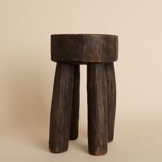 two wooden stools sitting next to each other