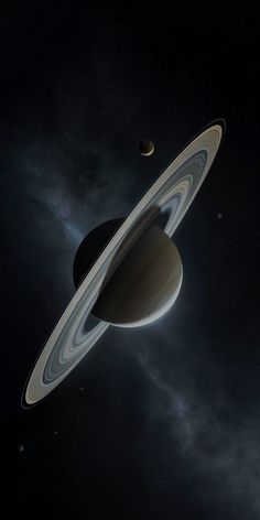 an artist's rendering of saturn and its two satellites in the sky with clouds