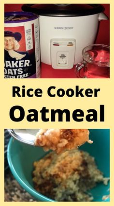 rice cooker oatmeal is in a blue bowl