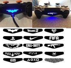 the video game controller has glowing blue lights on it