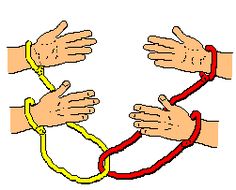 four hands with wristbands on each hand