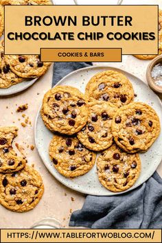 brown butter chocolate chip cookies on a plate