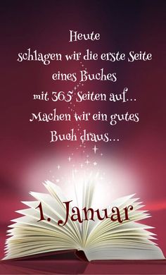 an open book sitting on top of a table next to a red background with the words 1 januar