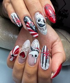 Jack Nails Nightmare Before Christmas, Jack Skellington Nail Art, Halloween Christmas Nails, Uñas Halloween Jack