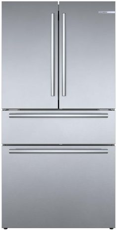 a stainless steel refrigerator freezer with two doors