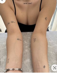 Megan Batoon Tattoo, Baddie Tattoo Aesthetic, Minimalist Spiritual Tattoo, Almost Tattoo, Popular Tattoo Fonts, Tiny Arm Tattoos, Clean Girl Tattoo, Body And Soul Tattoo, Body Line Tattoo