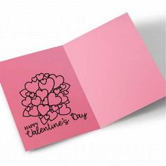 a pink valentine's day card with hearts on it