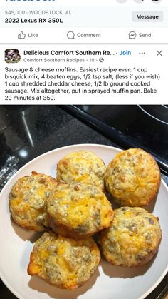 a white plate topped with muffins on top of a counter