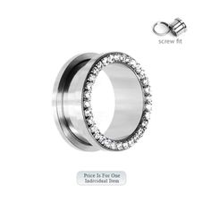 a stainless steel ring with crystal stones on the inside, and an inscription that says sold separately