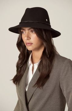 Enjoy the posh, countryside vibe of this wide-brim fedora crafted from soft merino-wool felt and styled with an inner size adjuster for the perfect fit. Lined 100% merino wool Dry clean Imported Fall Wide Brim Fur Felt Fedora, Fur Felt Fedora For Fall, Fall Fedora Fur Felt Hat, Fall Fur Felt Fedora Hat, Wide Brim Fur Felt Fedora For Fall, Fall Short Brim Fur Felt Hat, Fur Felt Hat With Short Brim For Fall, Fall Fur Felt Hat With Short Brim, Wool Fedora With Short Brim For Fall