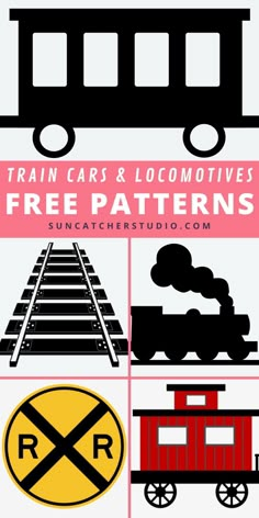 train cars and locomotives are featured in this free printable pattern for children's trains