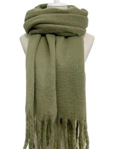 Cosy Plain Blanket Tassel Scarf     Size: 45cm x 195cm (Approximately)     Material: 100% Acrylic     Cosy thick blanket scarf      Colour: Khaki Green Winter Scarves One Size, Handmade Green Winter Scarf, Green Mohair Scarf, Elegant Green Scarf, One Size, Personalized Scarves, Thick Blanket, Green Blanket, Winter Shawl, Tassel Scarf