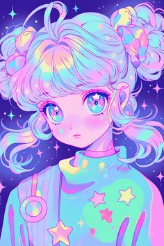 Star Aesthetic Character Design, Kawaii Pallete Color, Hyperpop Art Style, Pastel Anime Art, Pastel Colors Drawing, Pastel Cyberpunk, Pastel Reference, Batman Pop Art, Rainbow Anime