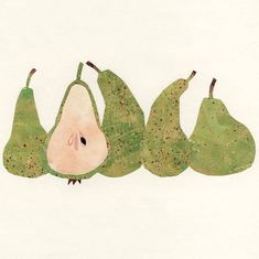 three pears, one green and one brown