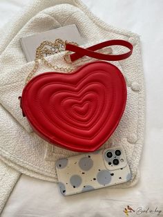 BirdinBag - Quilted Heart-Shaped Chain Bag - Mini Neon Red, Novelty Design. Trendy Red Heart-shaped Bag, Trendy Heart-shaped Shoulder Bag For Valentine's Day, Chic Heart-shaped Shoulder Bag For Valentine's Day, Red Clutch Bag For Valentine's Day, Valentine's Day Gift Shoulder Bag, Chic Shoulder Bag With Chain Strap For Valentine's Day, Trendy Heart-shaped Bag For Valentine's Day, Valentine's Day Heart-shaped Shoulder Bag, Trendy Red Shoulder Bag For Valentine's Day