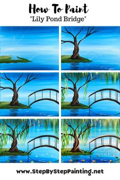 how to paint a willow tree on a bridge with step by step instructions for beginners