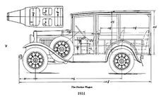 an old truck is shown in the drawing, and it's blueprinted