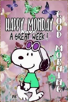 a snoopy dog with sunglasses and headphones on it's face is sitting in front of butterflies