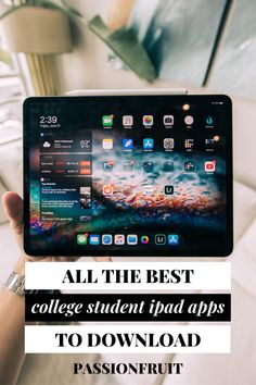 a person holding up an ipad with the text college student app on it