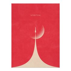 a red and white poster with the word vostok on it's side