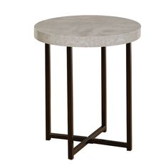 a round table with metal legs and a white marble top, on a white background