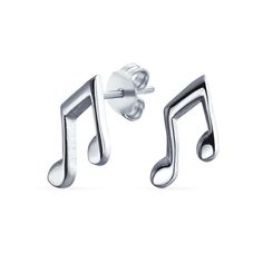 Create the right tune with these cute music note stud earrings. Fashioned in sterling silver, each earring features a polished musical note. These post earrings secure comfortably with friction backs. Music-themed Silver Earrings, Silver Nickel-free Music-themed Earrings, One Ear Piercing, Musical Note Jewelry, Cute Music, Sing Out, Cross Earrings Studs, Platinum Jewelry, Musical Note