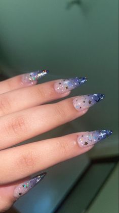 Midnight Acrylic Nails, Midnight Nails Acrylic, Saturno Concert Nails, Midnights Taylor Swift Aesthetic Nails, Sjm Inspired Nails, Galaxy Ombre Nails, Twice Concert Nails, Dark Whimsical Nails, Night Theme Nails