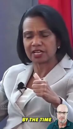 an image of a woman speaking in front of a microphone with the caption by the time