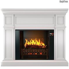 an image of a fireplace with fire burning in it's side and the front panel open