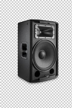 a black speaker on a white background with clipping space for the image to be used