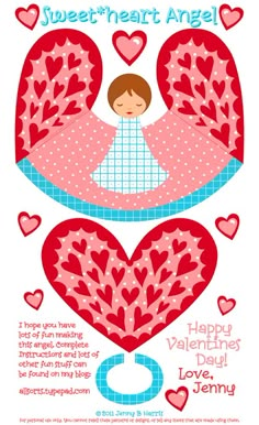 a valentine's day card with hearts and an angel