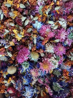 a bunch of flowers that are laying on the ground