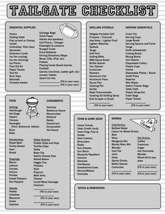 the tailgate checklist is shown in black and white, with an image of a football