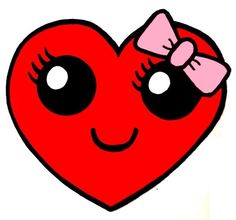 a red heart with a pink bow on it and eyes drawn in the shape of a face