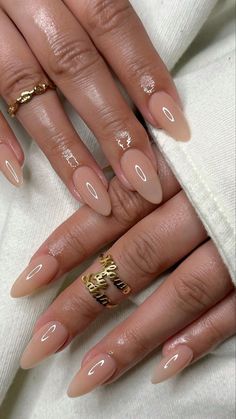 simple nude/neutral nails nudenailsacrylic Neutral Acrylics Almond, Simple Neutral Nails Acrylic, Minimal Neutral Nails, Neutral Acrylic Nails With Design, Neutral Nails Aesthetic, Almond Tan Nails, Minimalist Korean Nails, Simple Almond Nails Designs Neutral, Light Brown Gel Nails