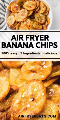 air fryer banana chips recipe with text overlay