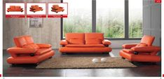 an orange leather living room furniture set