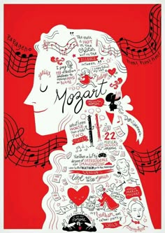 a woman's head with musical notes around it and the words moggit written in