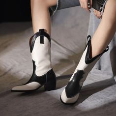 Dallas Western Leather Boots | Ultrasellershoes.com – Ultra Seller Shoes Alternative Fashion Jewelry, Rock Style Outfits, Black And White Heels, Brand Name Shoes, Leather Western Boots, Genuine Leather Boots, Modern Shoes, Boot Types, White Heels