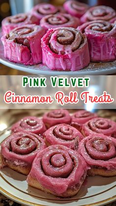 Sweets & Bakes: Muffins, Cakes & Pies: Pink Velvet Cinnamon Roll Treats Pink Velvet Cinnamon Rolls Recipe, Maple Bacon Cinnamon Rolls, Frosted Brownies, Cozy Movie Night, How To Make Pink, Fun Dessert, Quiet Morning, Easy Cream, Cinnamon Flavor