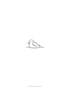 a black and white drawing of a bird floating on water